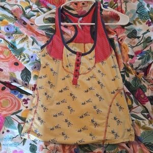 Yellow Sleeveless Top with Bird Print